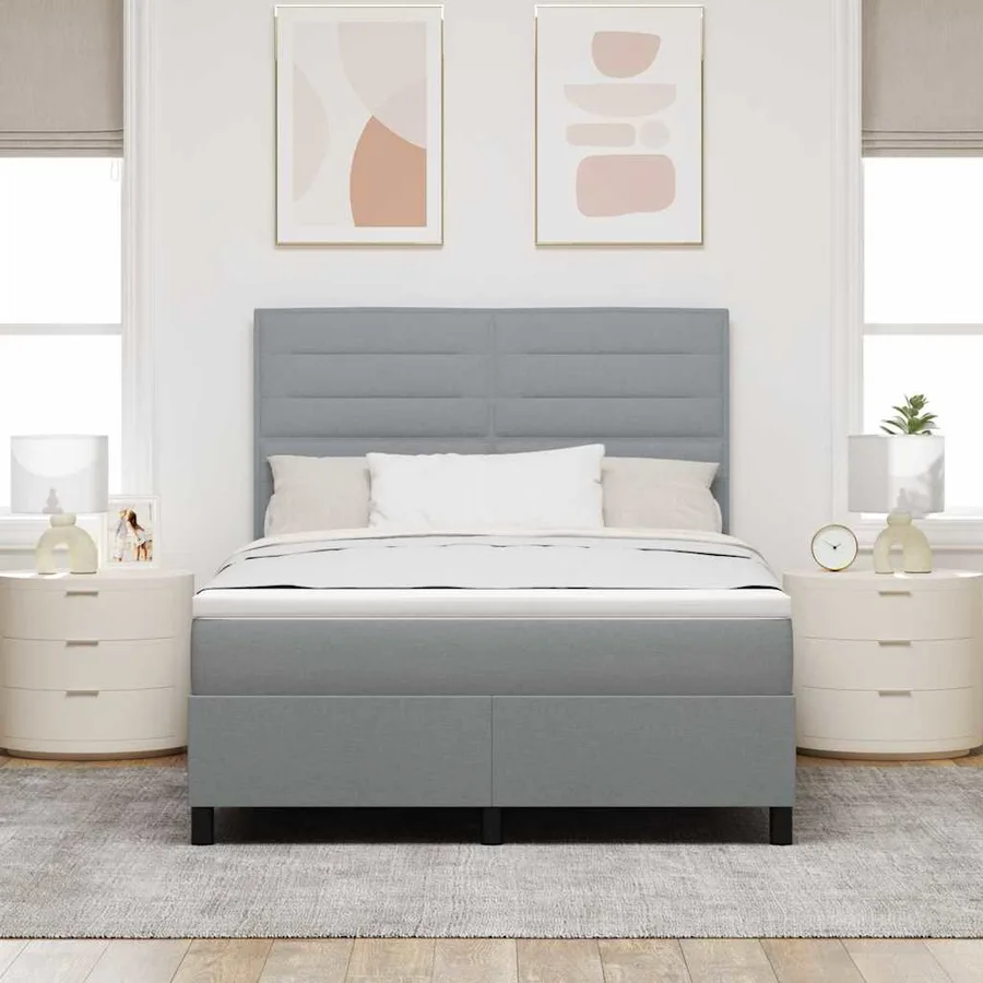 Lit à ressorts avec matelas Gris clair 160 x 200 cm tissu - 3