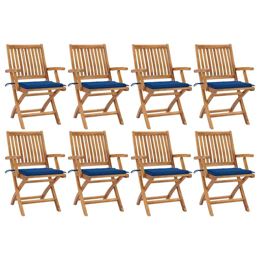 Chaises pliables de jardin avec coussins lot de 8 Teck solide