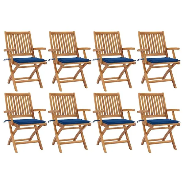 Chaises pliables de jardin avec coussins lot de 8 Teck solide