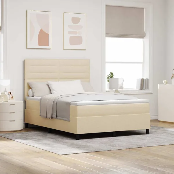 Lit à ressorts avec matelas Crème 140 x 200 cm tissu