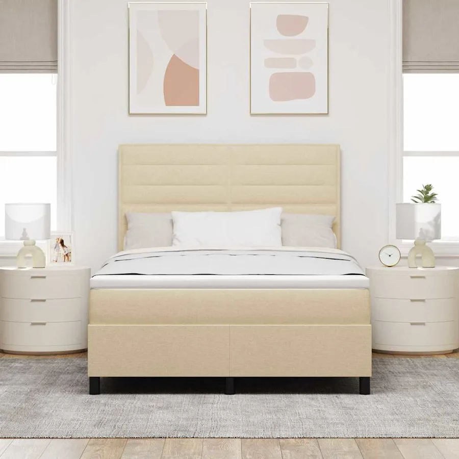 Lit à ressorts avec matelas Crème 140 x 200 cm tissu - 3