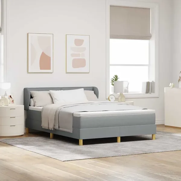 Lit à ressorts avec matelas Gris clair 160 x 200 cm tissu