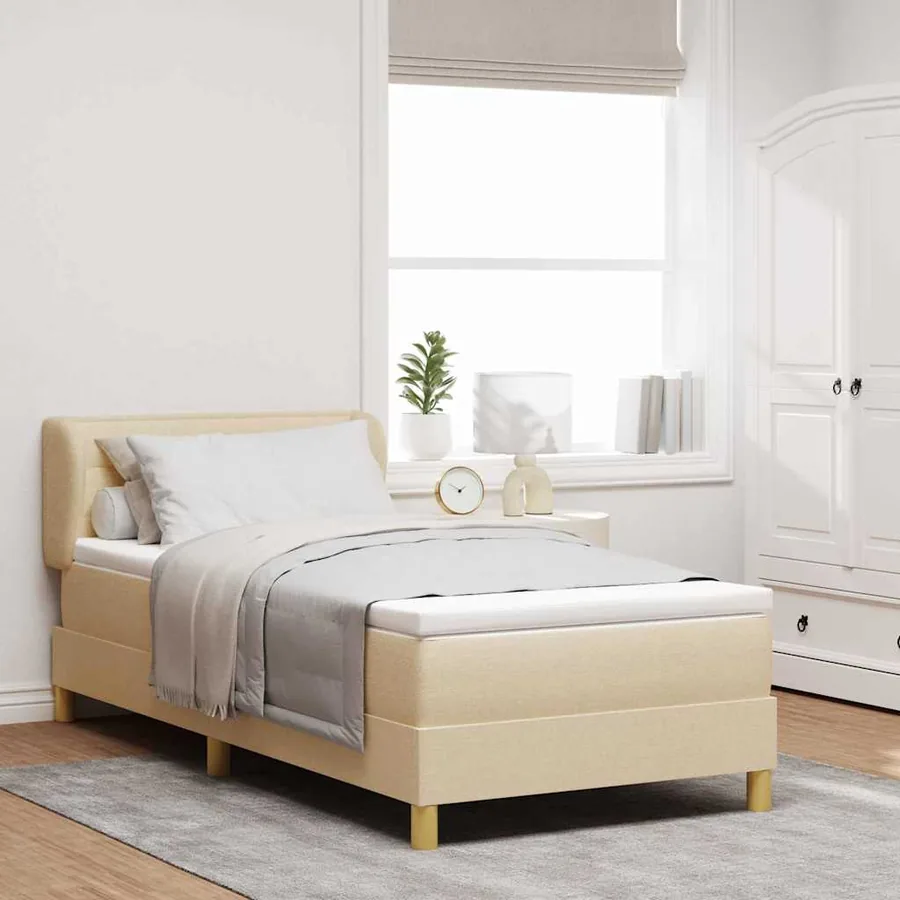 Lit à ressorts avec matelas Crème 100 x 200 cm tissu