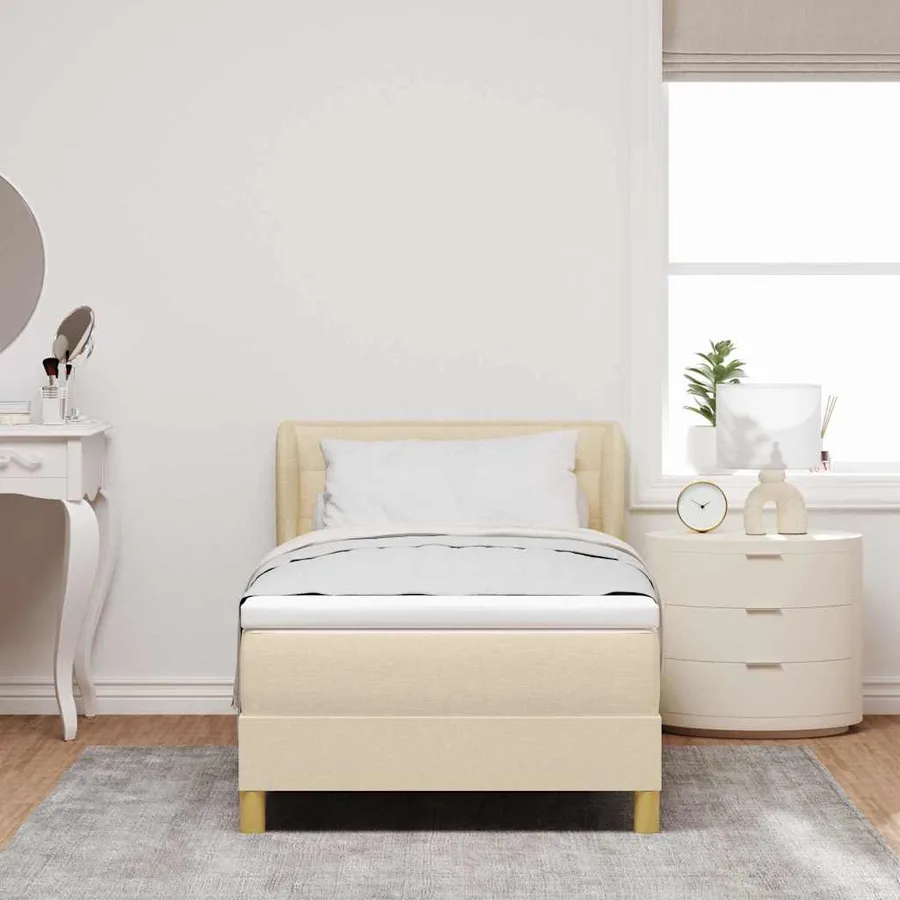 Lit à ressorts avec matelas Crème 100 x 200 cm tissu - 3