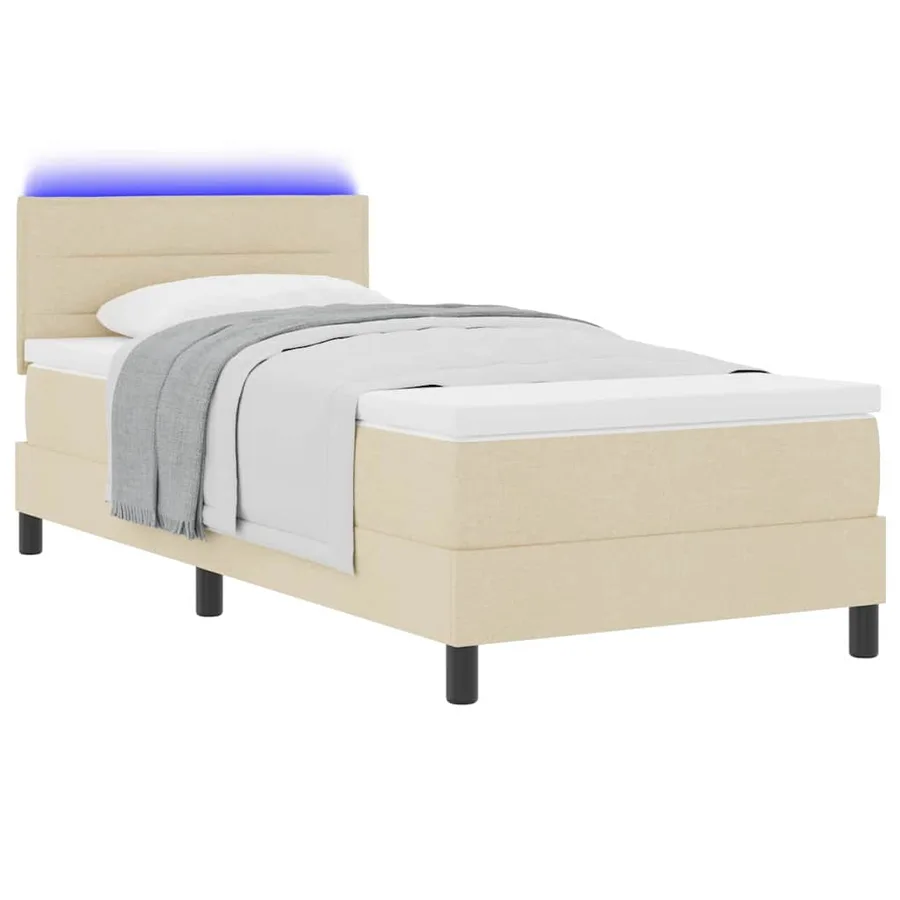 Lit à ressorts avec matelas avec LED Crème 100 x 200 cm tissu - 3