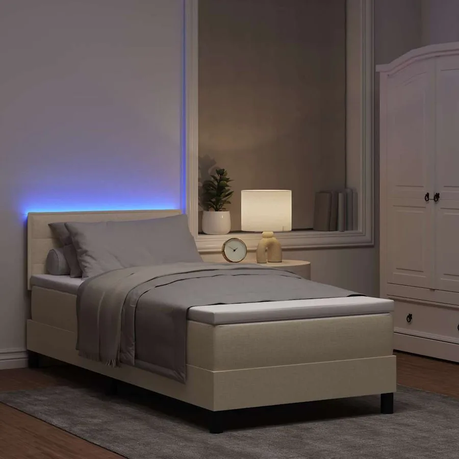 Lit à ressorts avec matelas avec LED Crème 100 x 200 cm tissu - 5