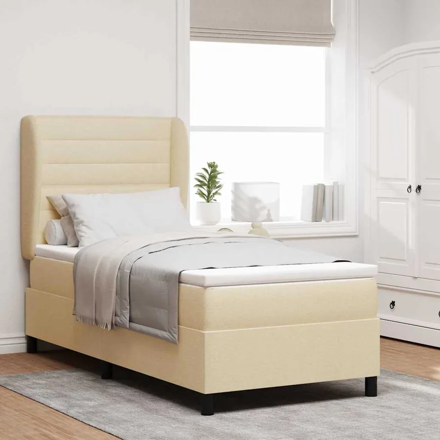 Lit à ressorts avec matelas Crème 100 x 200 cm tissu
