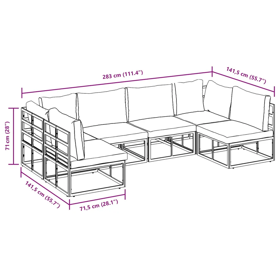 Ensemble de canapé de jardin avec coussin 6 pcs Noir Aluminium - 13