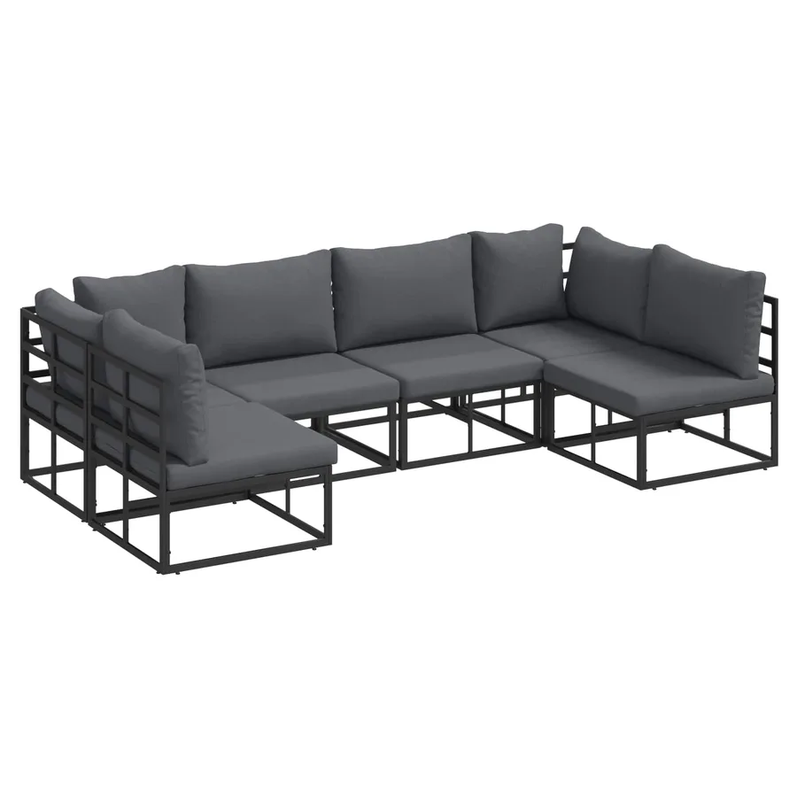 Ensemble de canapé de jardin avec coussin 6 pcs Noir Aluminium - 2