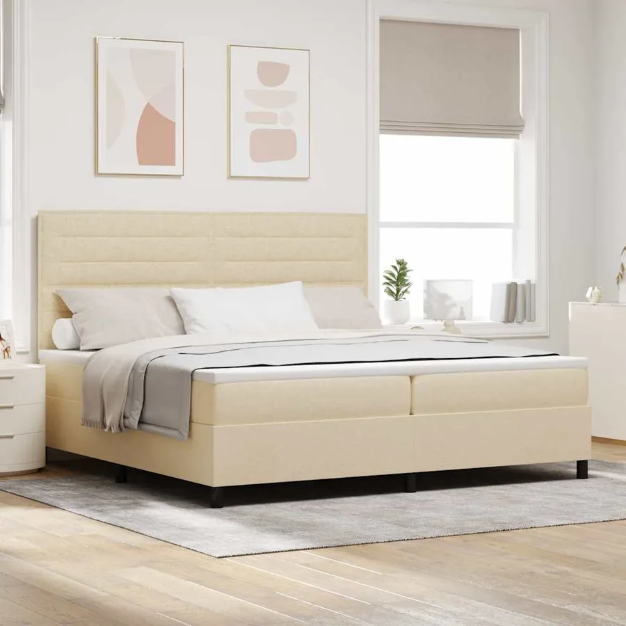 Lit à ressorts avec matelas Crème 200 x 200 cm tissu