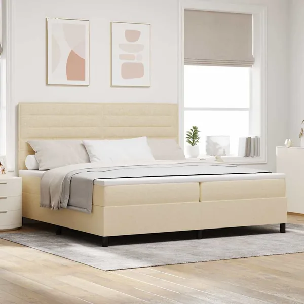 Lit à ressorts avec matelas Crème 200 x 200 cm tissu