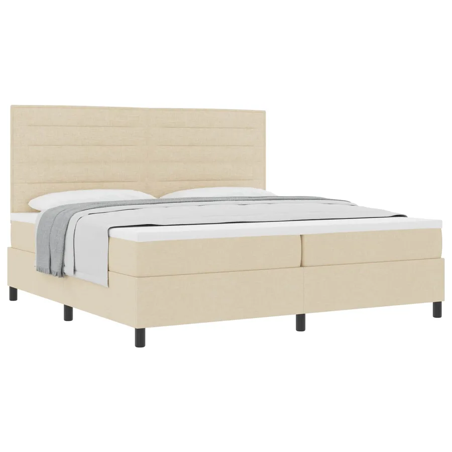 Lit à ressorts avec matelas Crème 200 x 200 cm tissu - 2