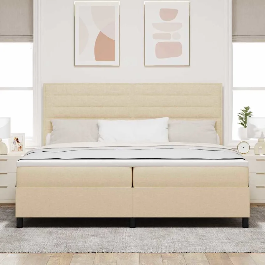 Lit à ressorts avec matelas Crème 200 x 200 cm tissu - 3