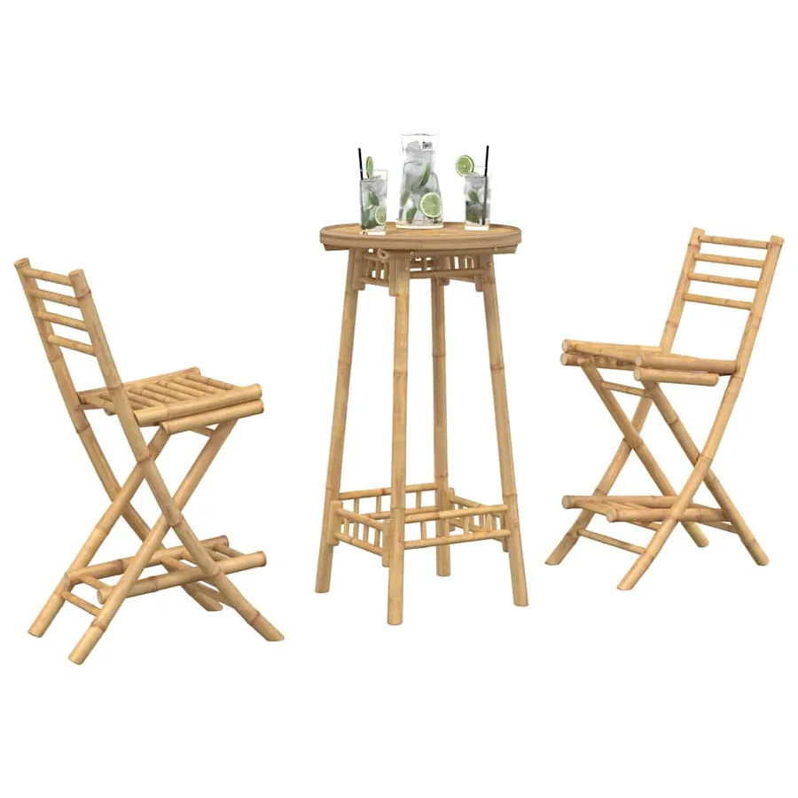 Ensemble de bar d'extérieur pliable en bambou 3 pcs - 4