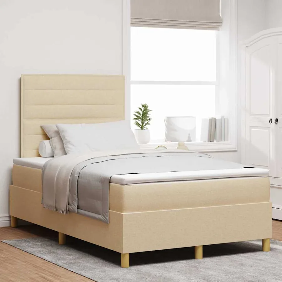 Lit à ressorts avec matelas Crème 120 x 200 cm tissu
