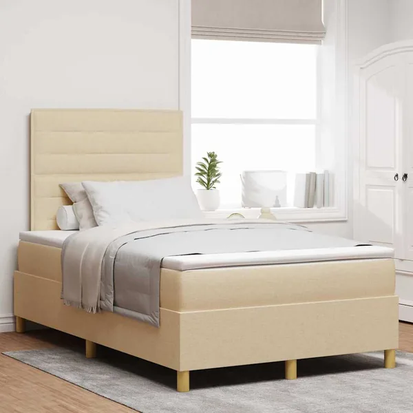 Lit à ressorts avec matelas Crème 120 x 200 cm tissu