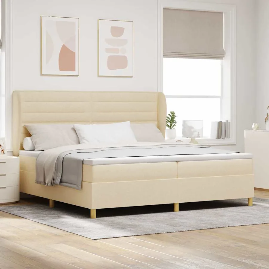 Lit à ressorts avec matelas Crème 200 x 200 cm tissu