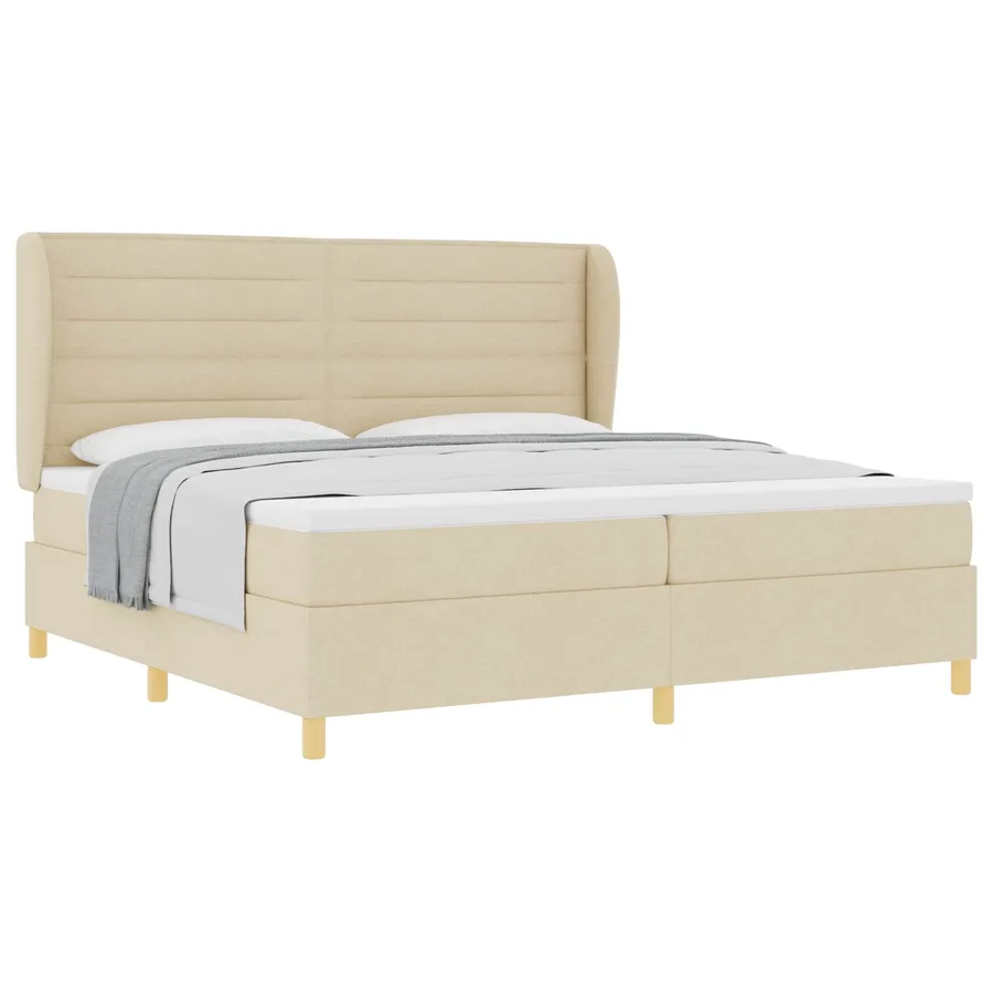 Lit à ressorts avec matelas Crème 200 x 200 cm tissu - 2