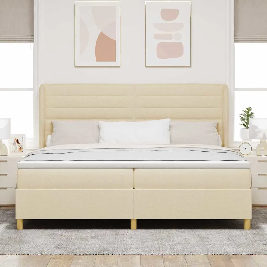 Lit à ressorts avec matelas Crème 200 x 200 cm tissu - 3