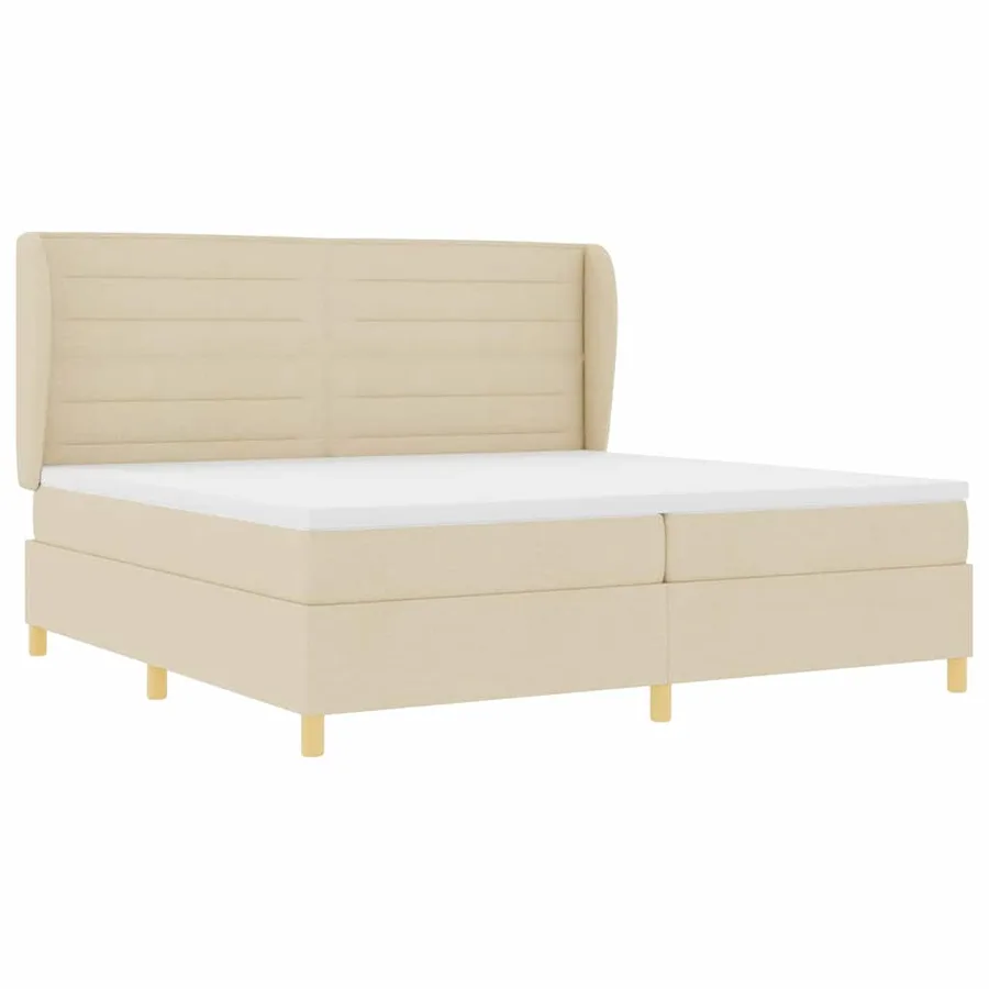 Lit à ressorts avec matelas Crème 200 x 200 cm tissu - 5