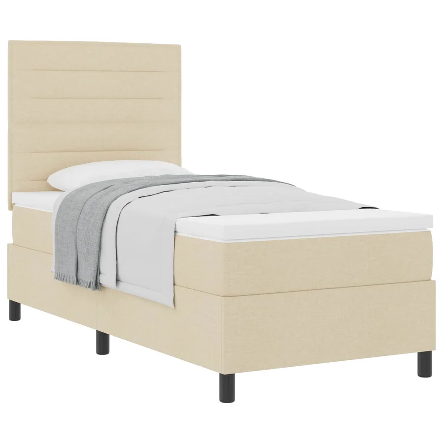 Lit à ressorts avec matelas Crème 100 x 200 cm tissu - 2