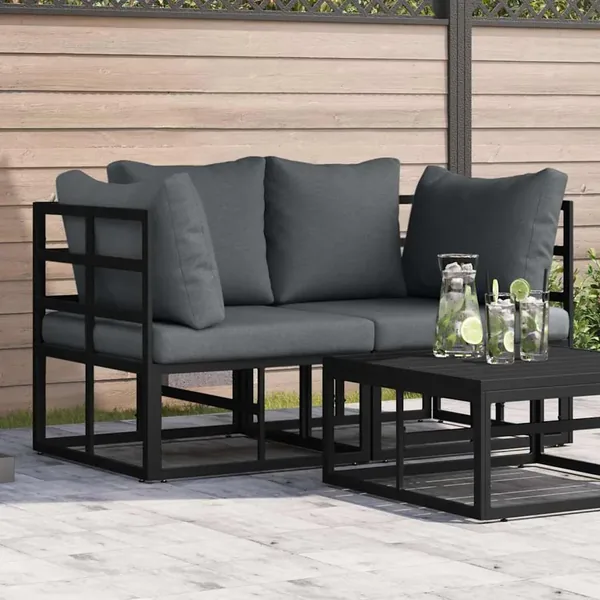 Mobilier de jardin 2 Pièce Noir et anthracite Métal