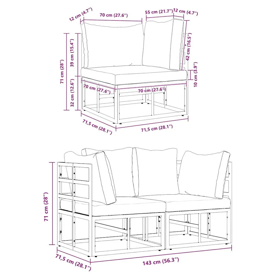 Mobilier de jardin 2 Pièce Noir et anthracite Métal - 11