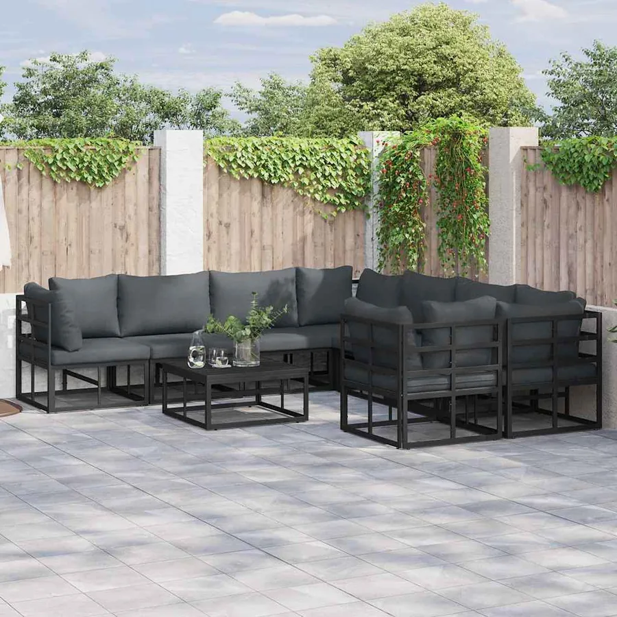 Ensemble de canapé de jardin avec coussin 8 pcs Noir Acier