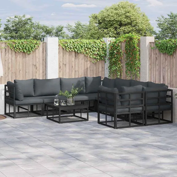 Ensemble de canapé de jardin avec coussin 8 pcs Noir Acier