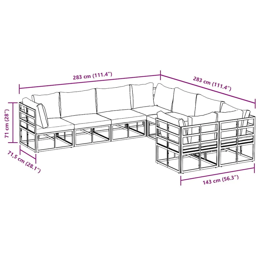 Ensemble de canapé de jardin avec coussin 8 pcs Noir Acier - 11