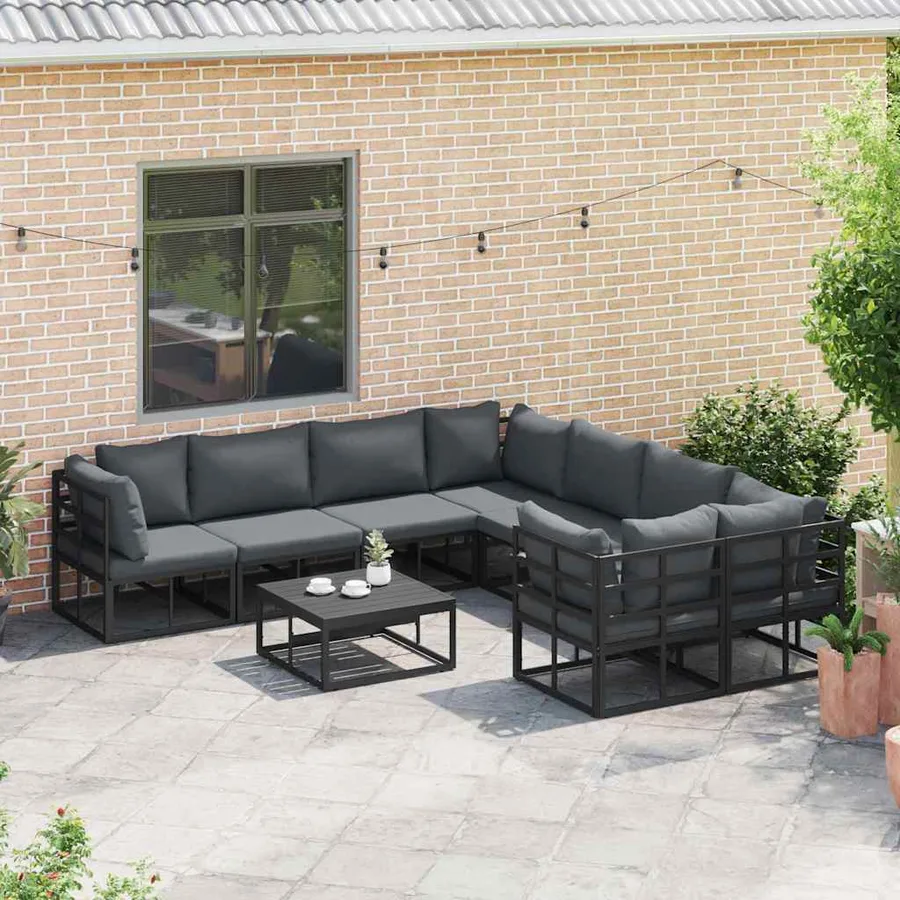 Ensemble de canapé de jardin avec coussin 8 pcs Noir Acier - 3