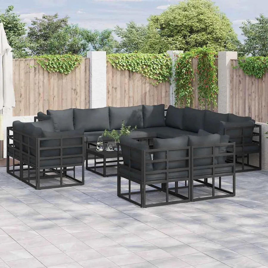 Ensemble de canapé de jardin avec coussin 12 pcs Noir Aluminium