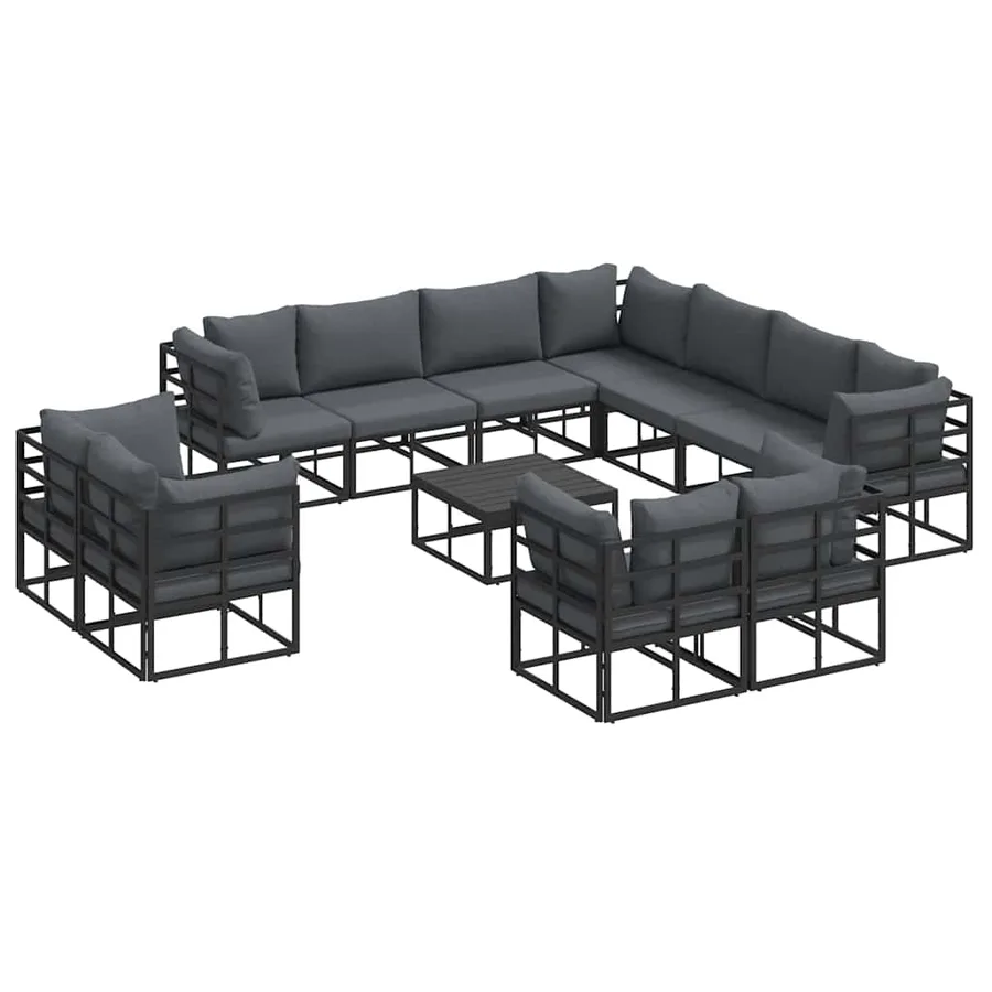 Ensemble de canapé de jardin avec coussin 12 pcs Noir Aluminium - 2