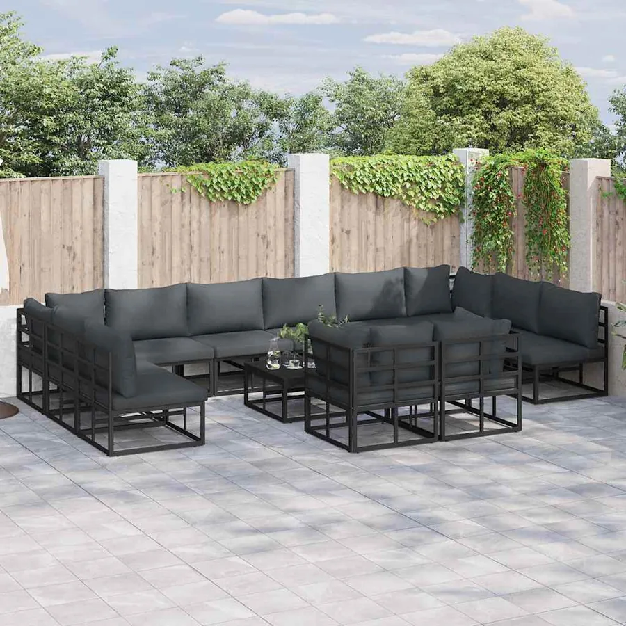 Ensemble de canapé de jardin avec coussin 13 pcs Noir Aluminium
