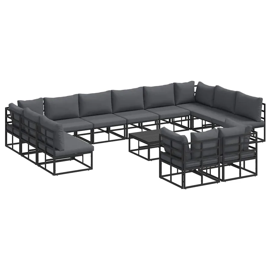 Ensemble de canapé de jardin avec coussin 13 pcs Noir Aluminium - 2