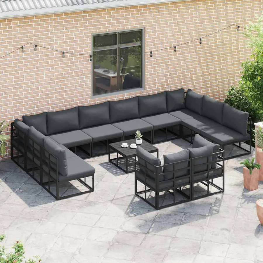 Ensemble de canapé de jardin avec coussin 13 pcs Noir Aluminium - 3