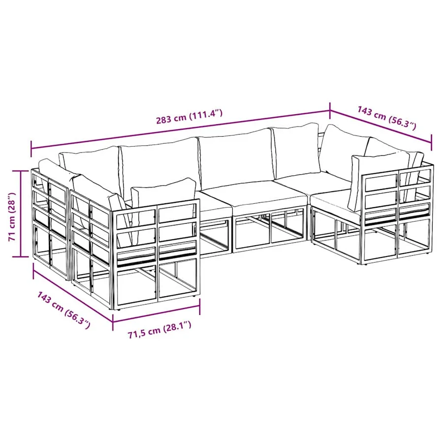 Ensemble de canapé de jardin avec coussin 6 pcs Noir Aluminium - 13