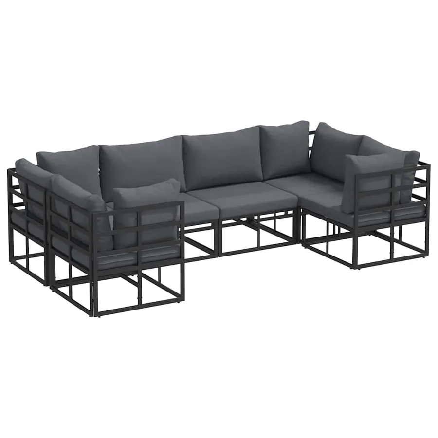 Ensemble de canapé de jardin avec coussin 6 pcs Noir Aluminium - 2