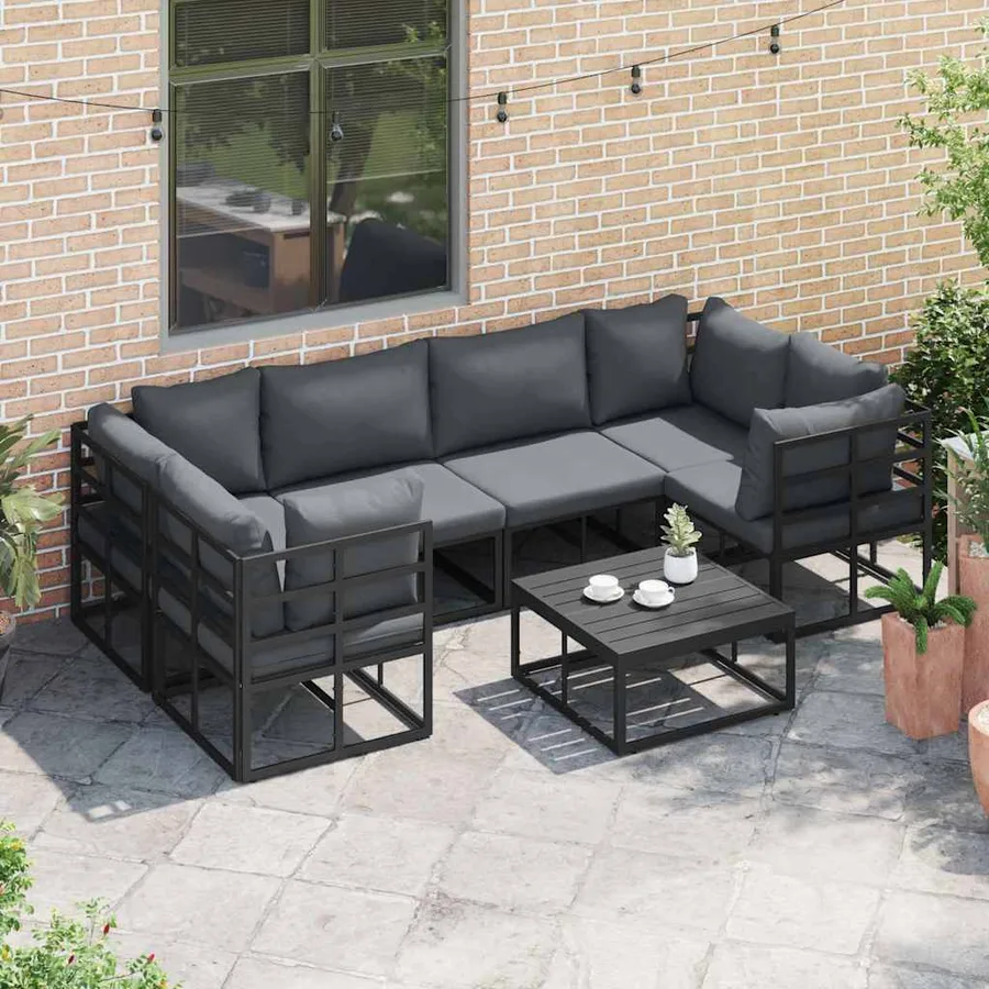 Ensemble de canapé de jardin avec coussin 6 pcs Noir Aluminium - 3