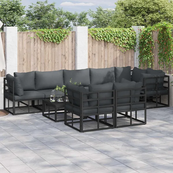 Ensemble de canapé de jardin avec coussin 8 pcs Noir Aluminium