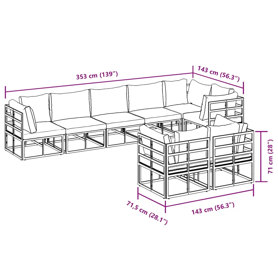 Ensemble de canapé de jardin avec coussin 8 pcs Noir Aluminium - 13