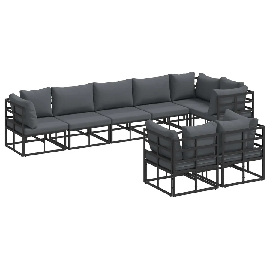 Ensemble de canapé de jardin avec coussin 8 pcs Noir Aluminium - 2
