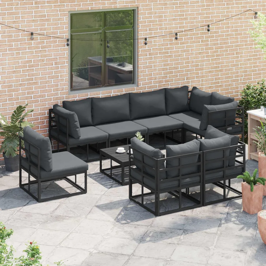 Ensemble de canapé de jardin avec coussin 8 pcs Noir Aluminium - 5