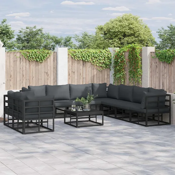 Ensemble de canapé de jardin avec coussin 10 pcs Noir Aluminium