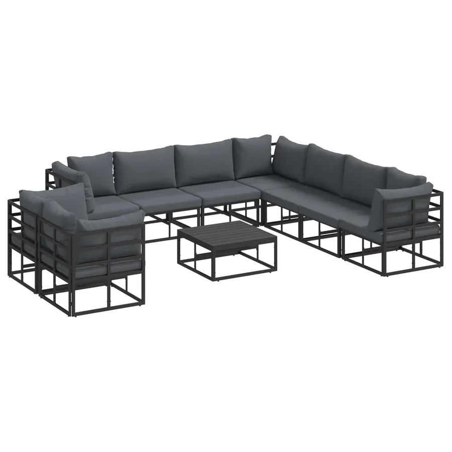 Ensemble de canapé de jardin avec coussin 10 pcs Noir Aluminium - 2
