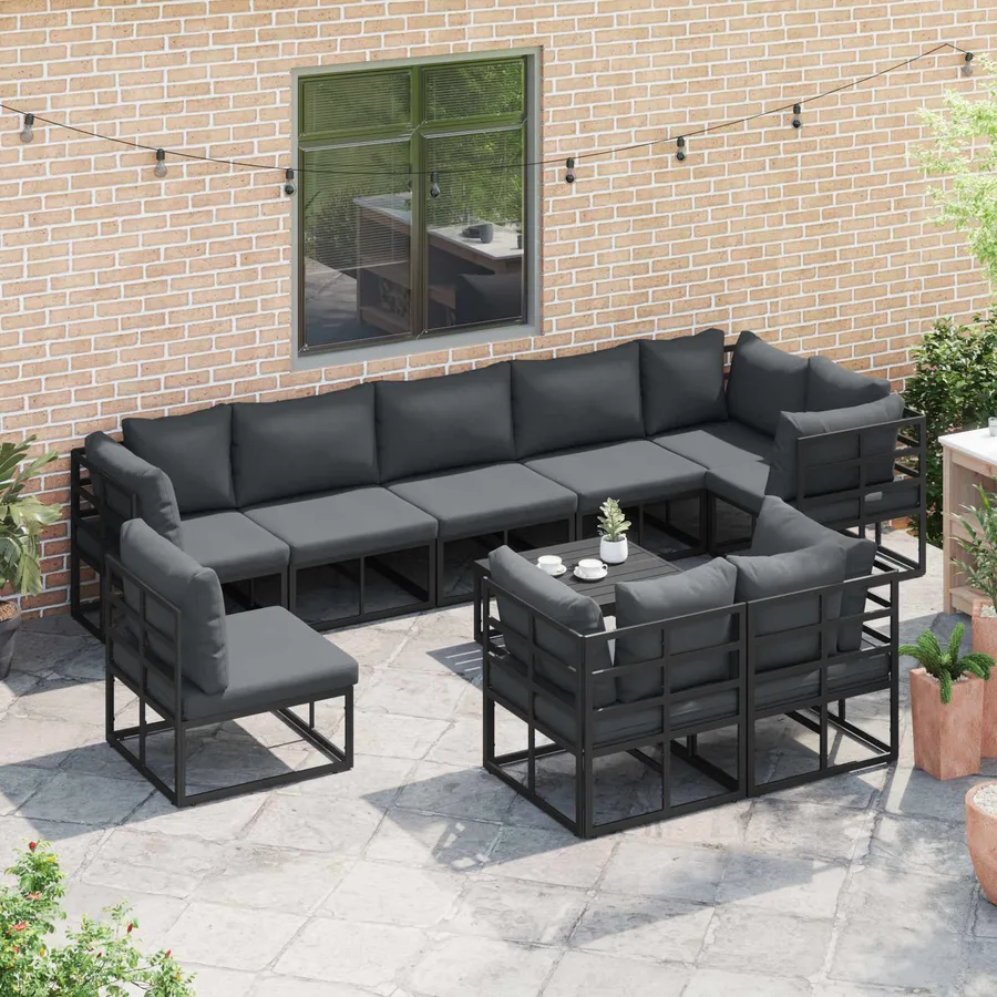 Ensemble de canapé de jardin avec coussin 10 pcs Noir Aluminium - 5