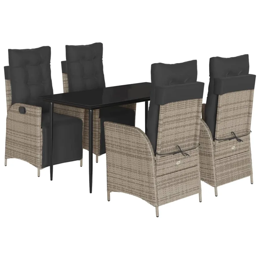Ensemble à manger de jardin 5 pcs coussins gris résine tressée - 2