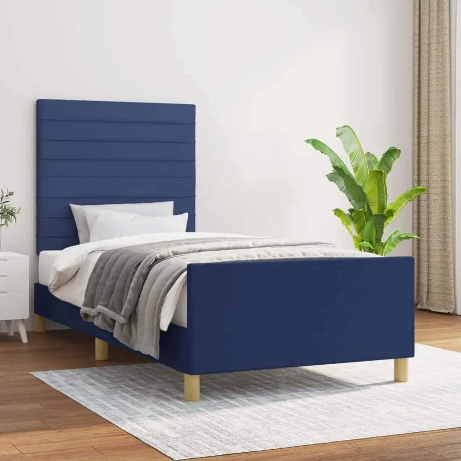 Cadre de lit sans matelas bleu 90x200 cm tissu
