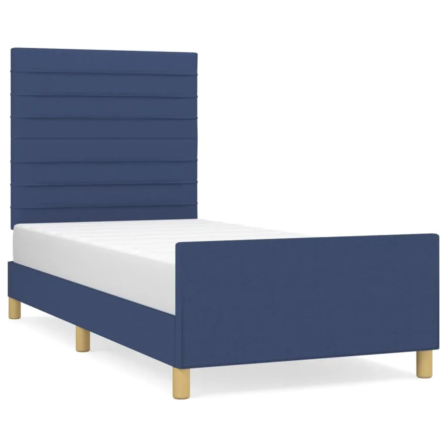 Cadre de lit sans matelas bleu 90x200 cm tissu - 2
