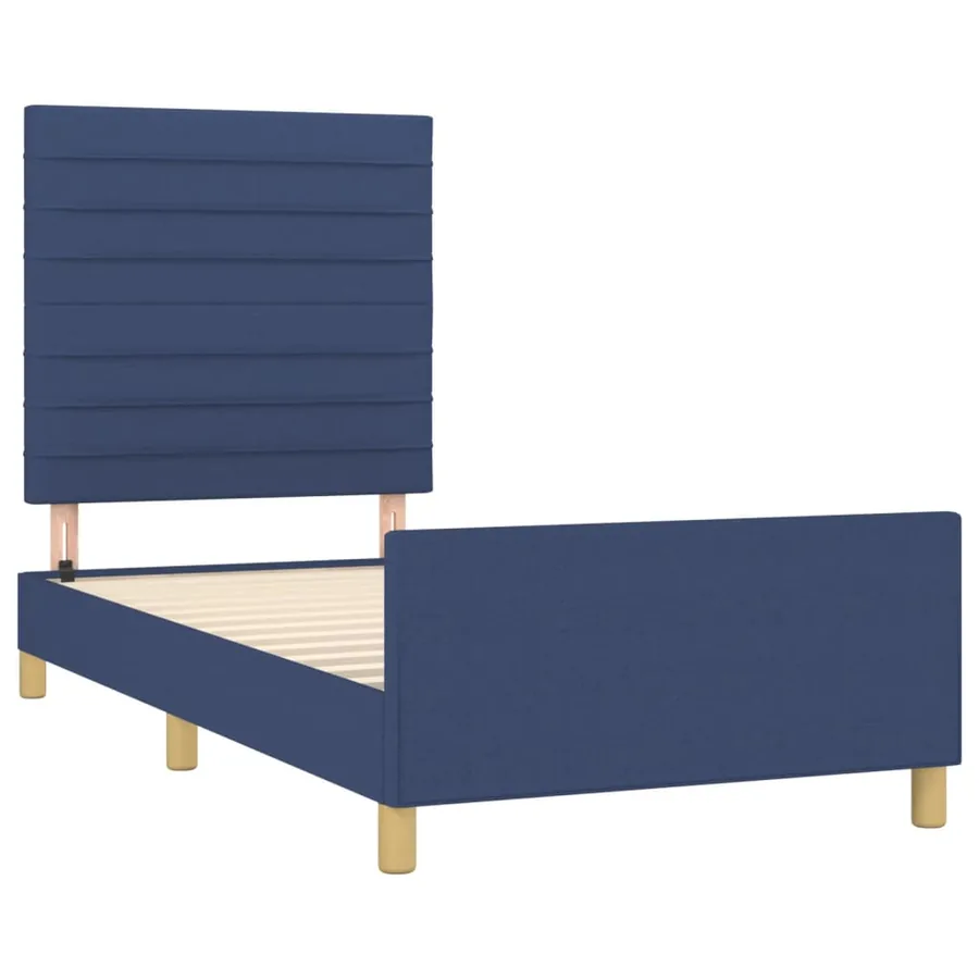 Cadre de lit sans matelas bleu 90x200 cm tissu - 4